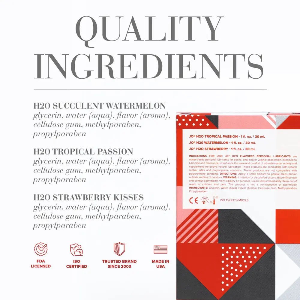 Shop affordable quality JO Tri-Me Triple Pack Flavours Gift Set - Strawberry, Watermelon and Tropic Passion Flavoured Lubes - 3 Pack - Discreet Intimate Essentials - LOTIONS & LUBES - JO