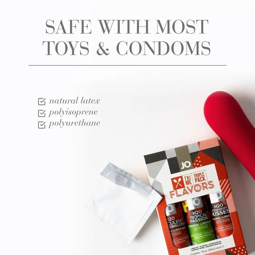 JO Tri-Me Triple Pack Flavours Gift Set - Strawberry, Watermelon and Tropic Passion Flavoured Lubes - 3 Pack JO Discreet Intimate Essentials.