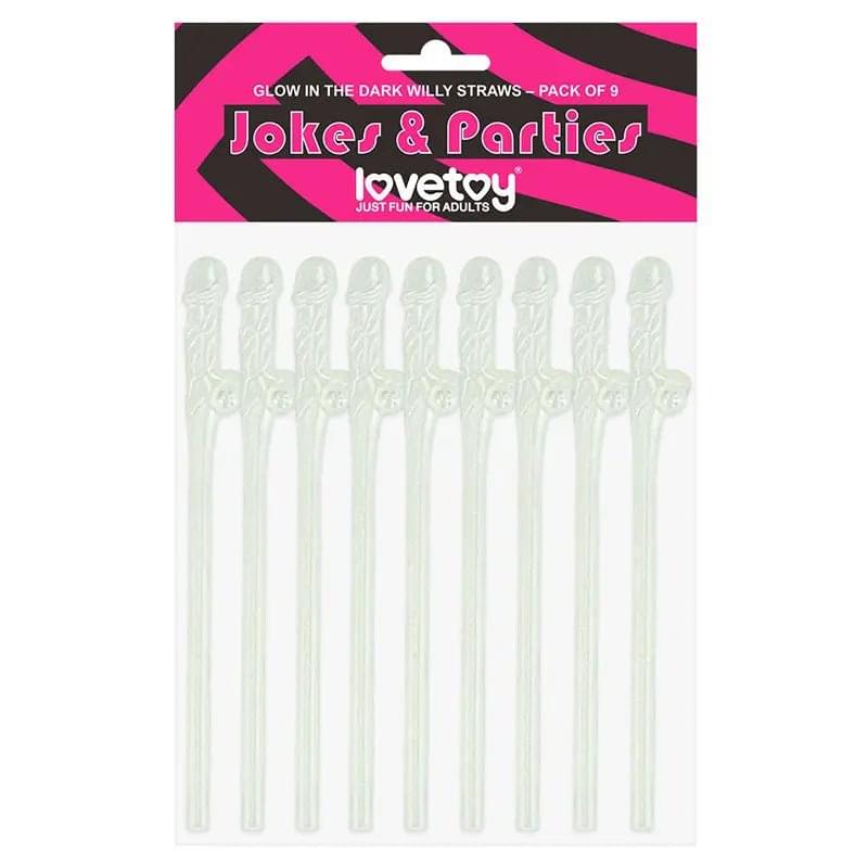 Jokes & Parties Glow In The Dark Willy Straws - Glow in Dark Dicky Straws - Set of 9 Lovetoy Discreet Intimate Essentials.