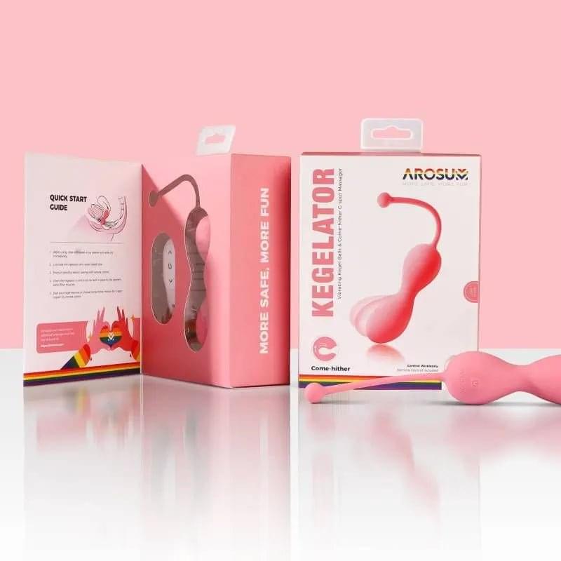 Kegelator Duo Vaginal Balls Come Hither Stimulator with Remote Arosum Discreet Intimate Essentials.