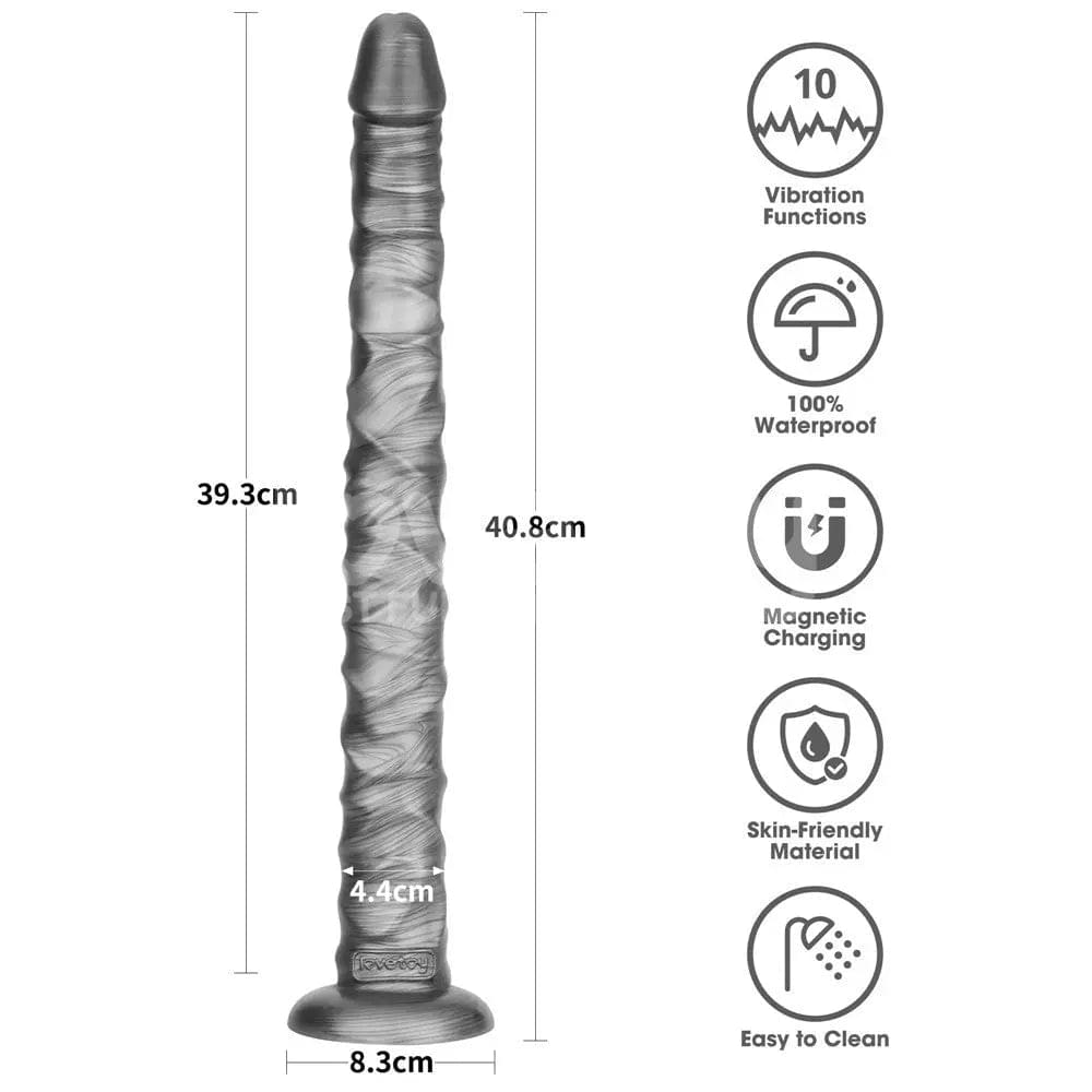 King Sized Vibrating Vibrax Slider - Grey 40.8 cm (16'') USB Rechargeable Vibrating Dildo Lovetoy Discreet Intimate Essentials.