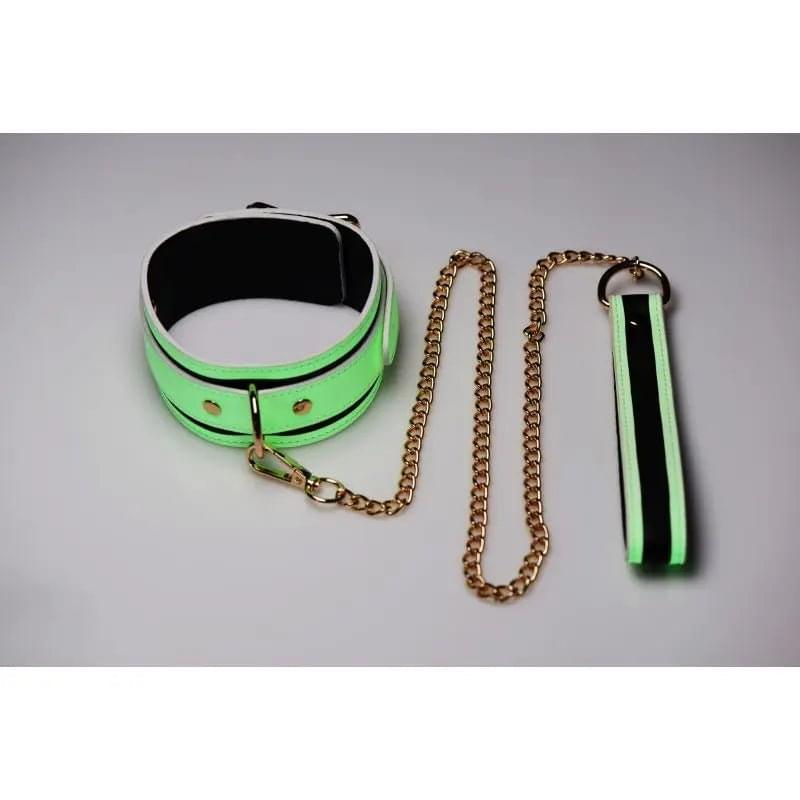 Kink in the Dark Glowing Collar and Lead Fluro Green Master Series Discreet Intimate Essentials.