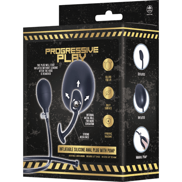 Inflatable Silicone Anal Plug With Plug (Black)