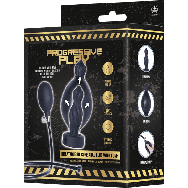 Inflatable Silicone Anal Plug With Plug (Black)