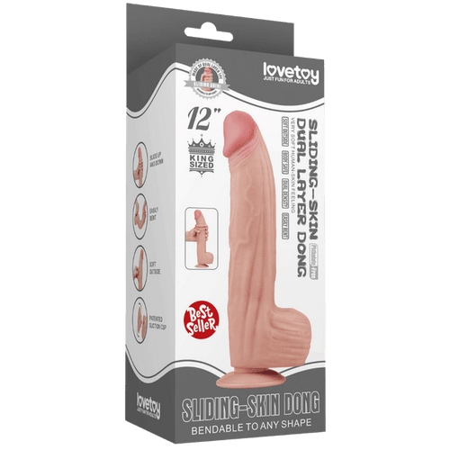 12" King Sized Sliding Skin Dual Layer Dong (Flesh)