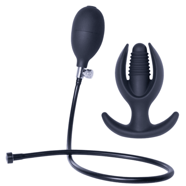 Inflatable Silicone Anal Plug With Plug (Black)
