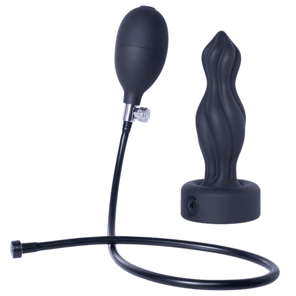 Inflatable Silicone Anal Plug With Plug (Black)
