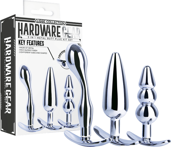 3 in 1 Metal Butt Plug Kit Set (Chrome)