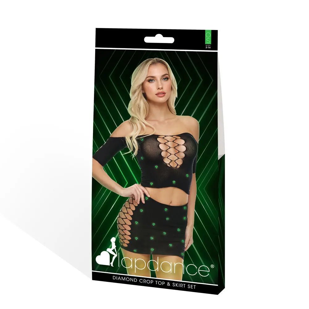 Shop affordable quality LAPDANCE Diamond Crop Top & Skirt Set - OS - with Glow in Dark Pattern - One Size - Discreet Intimate Essentials - LINGERIE & BODY WEAR - XGEN Products