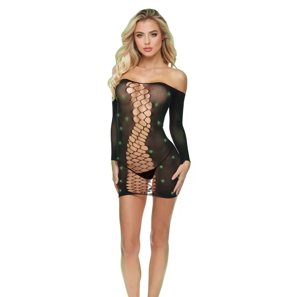 Shop affordable quality LAPDANCE Diamond Mesh Cutout Mini Dress - OS - with Glow in Dark Pattern - One Size - Discreet Intimate Essentials - LINGERIE & BODY WEAR - XGEN Products