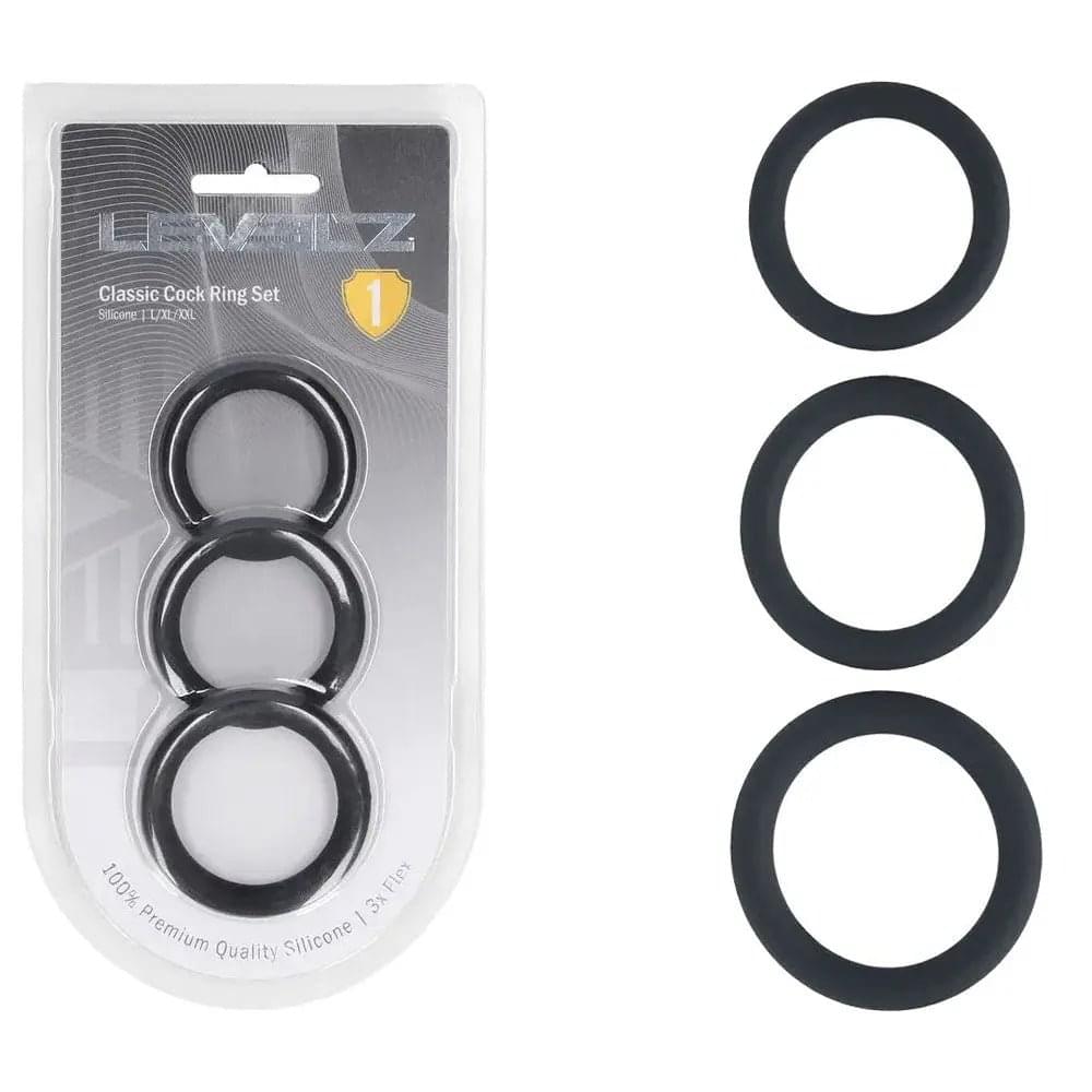 LEVELZ Classic Silicone Cock Ring Set - L/XL/XXL -  Cock Rings - Set of 3 Sizes Shots Toys Discreet Intimate Essentials.