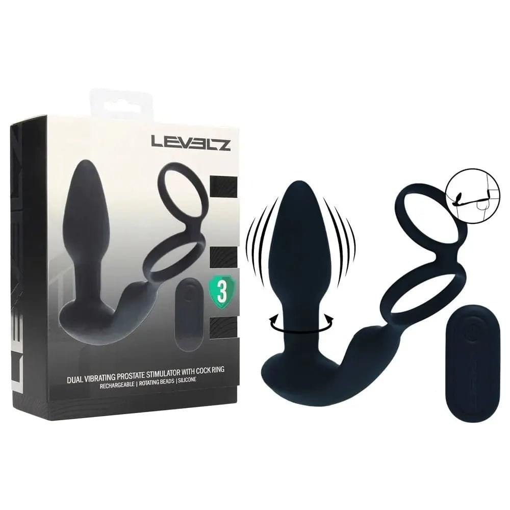 LEVELZ Dual Vibrating Prostate Stimulator with Cock Ring -  USB Rechargeable Vibrating Butt Plug with Cock Ring Shots Toys Discreet Intimate Essentials.