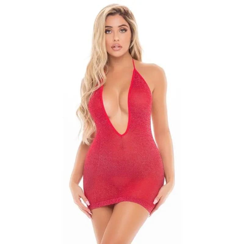 Love Bite Plunge Halter Dress Black Pink Lipstick Discreet Intimate Essentials.