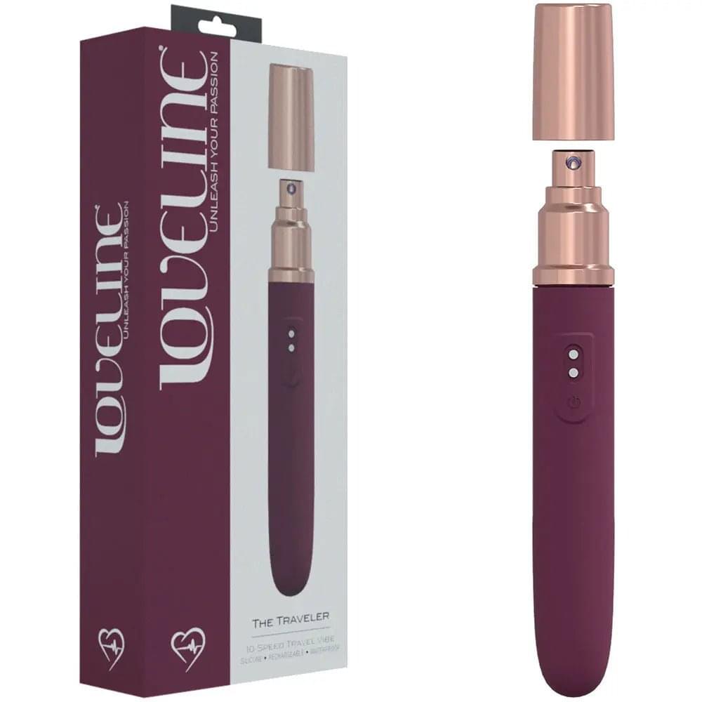 LOVELINE The Traveler - Burgundy - Burgundy 17.6 cm USB Rechargeable Vibrator with Lube Applicator Shots Toys Discreet Intimate Essentials.