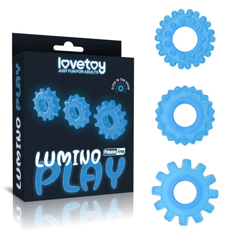 Shop affordable quality Lumino Play Penis Rings 3 Pack - Glow in the Dark Cock Rings - Set of 3 - Discreet Intimate Essentials - COCK RINGS - Lovetoy