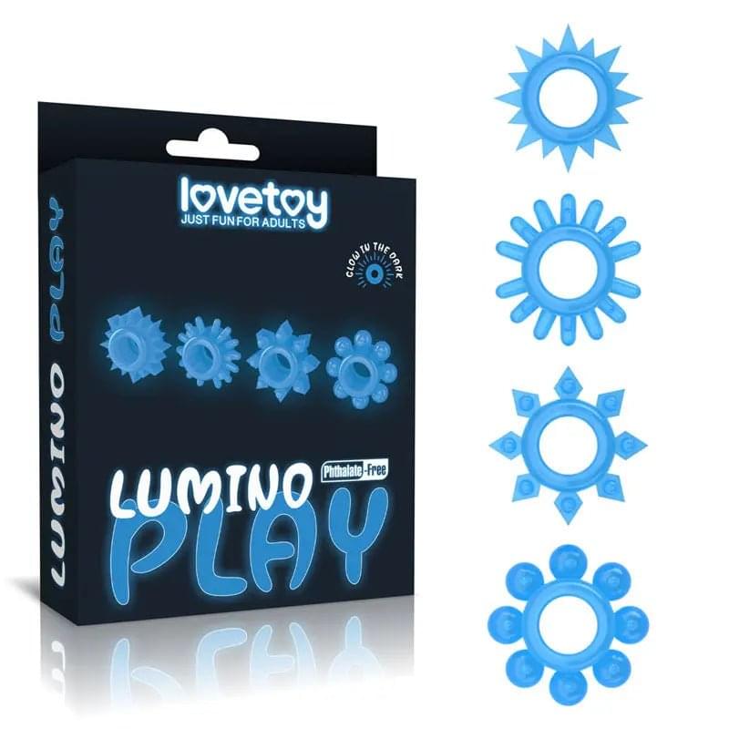 Lumino Play Penis Rings 4 Pack - Glow in the Dark  Cock Rings - Set of 4 Lovetoy Discreet Intimate Essentials.