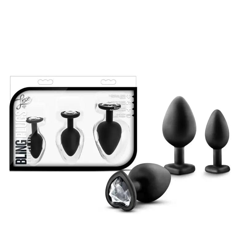 Luxe Bling Plugs Training Kit Black With Clear Gems Luxe Discreet Intimate Essentials.