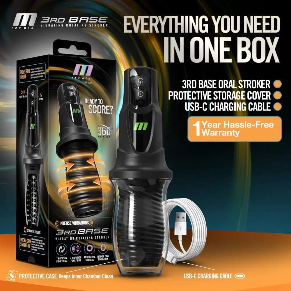 M For Men - 3rd Base -  USB Rechargeable Vibrating & Rotating Auto Stroker Blush Novelties Discreet Intimate Essentials.