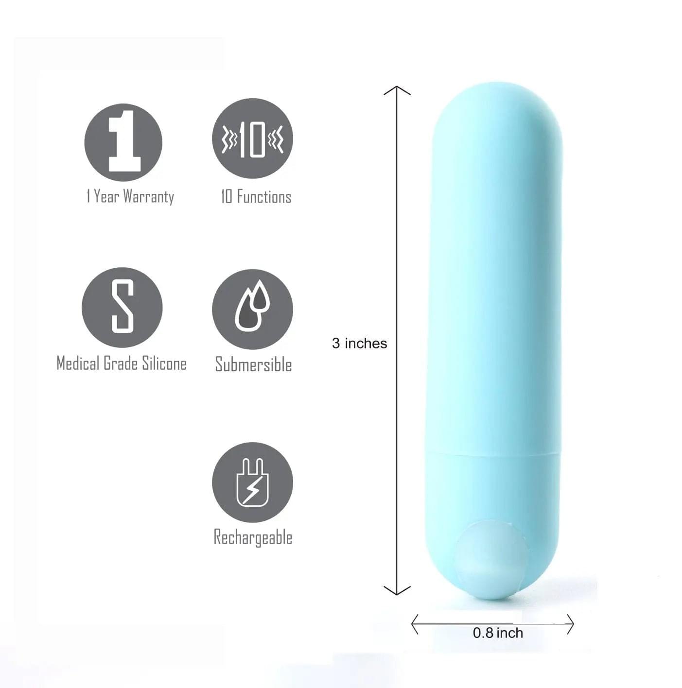 Maia Jessi - Teal  7.6 cm USB Rechargeable Bullet Maia Toys Discreet Intimate Essentials.