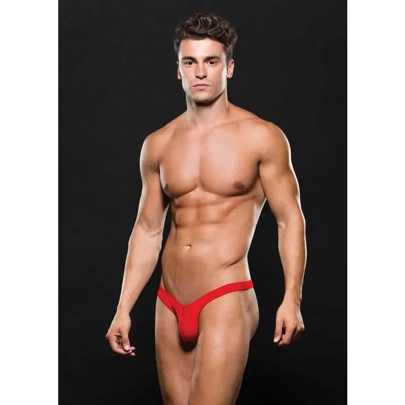 Microfibre Low Rise Zip Thong Red Envy Discreet Intimate Essentials.