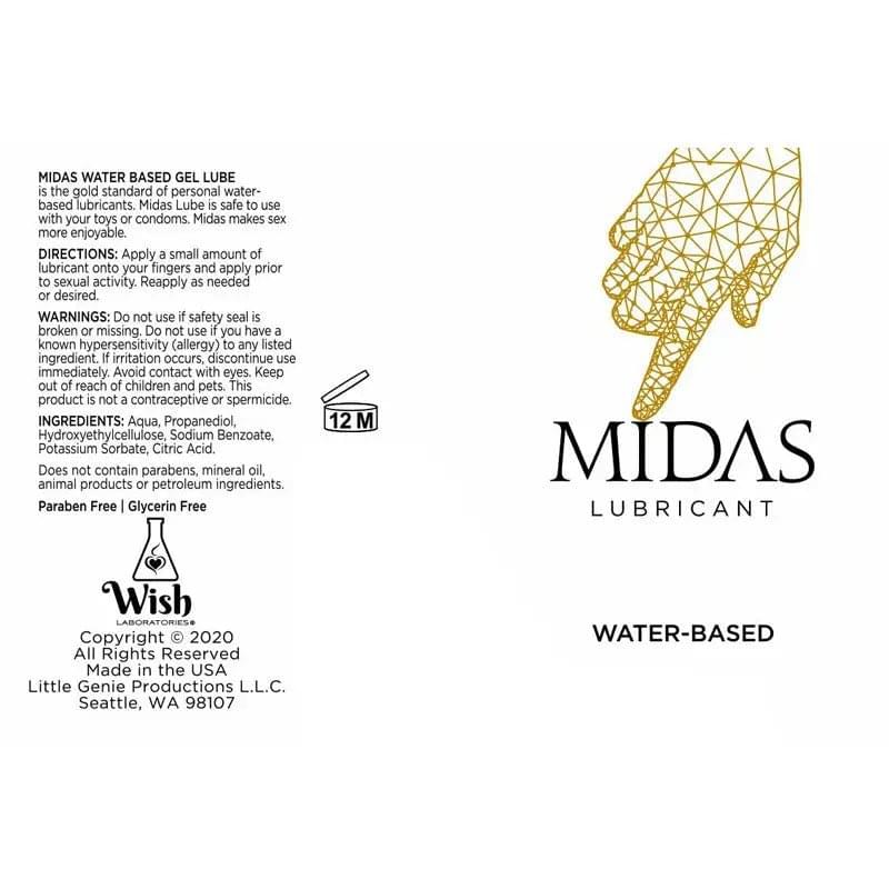 Midas Water Based Gel - Water Based Gel Lubricant - 118 ml Tube Little Genie Discreet Intimate Essentials.