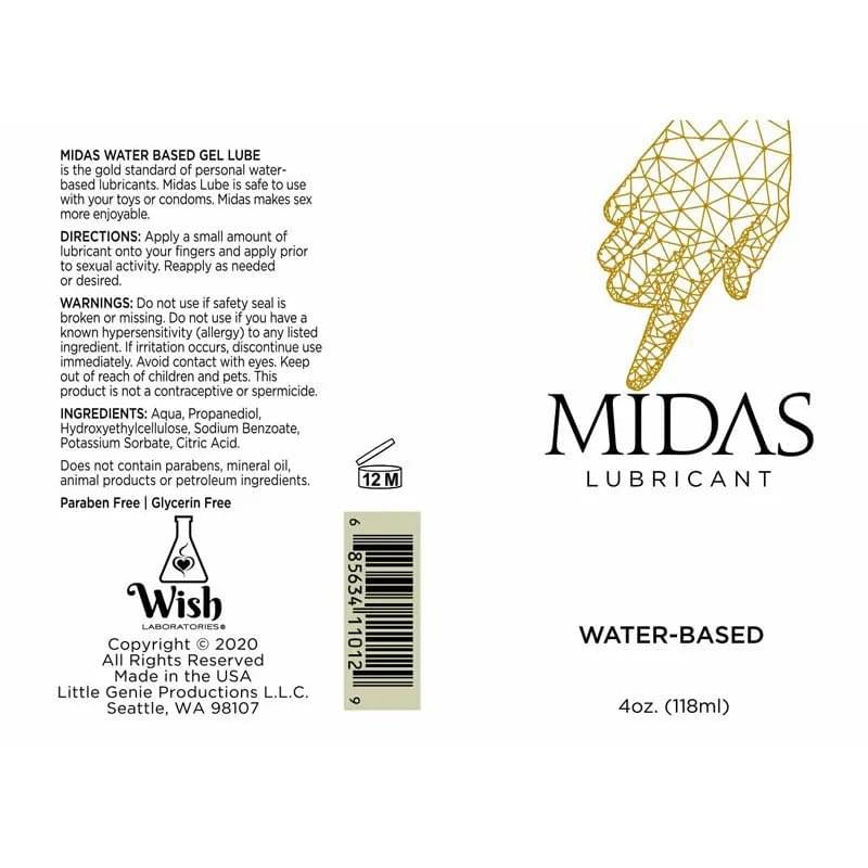 Midas Water Based Lube - Water Based Lubricant - 118 ml Bottle Little Genie Discreet Intimate Essentials.