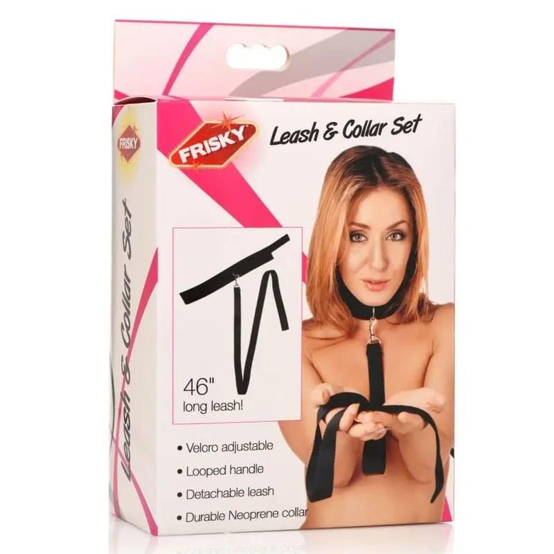Neoprene Collar And Leash Set Black Frisky Discreet Intimate Essentials.