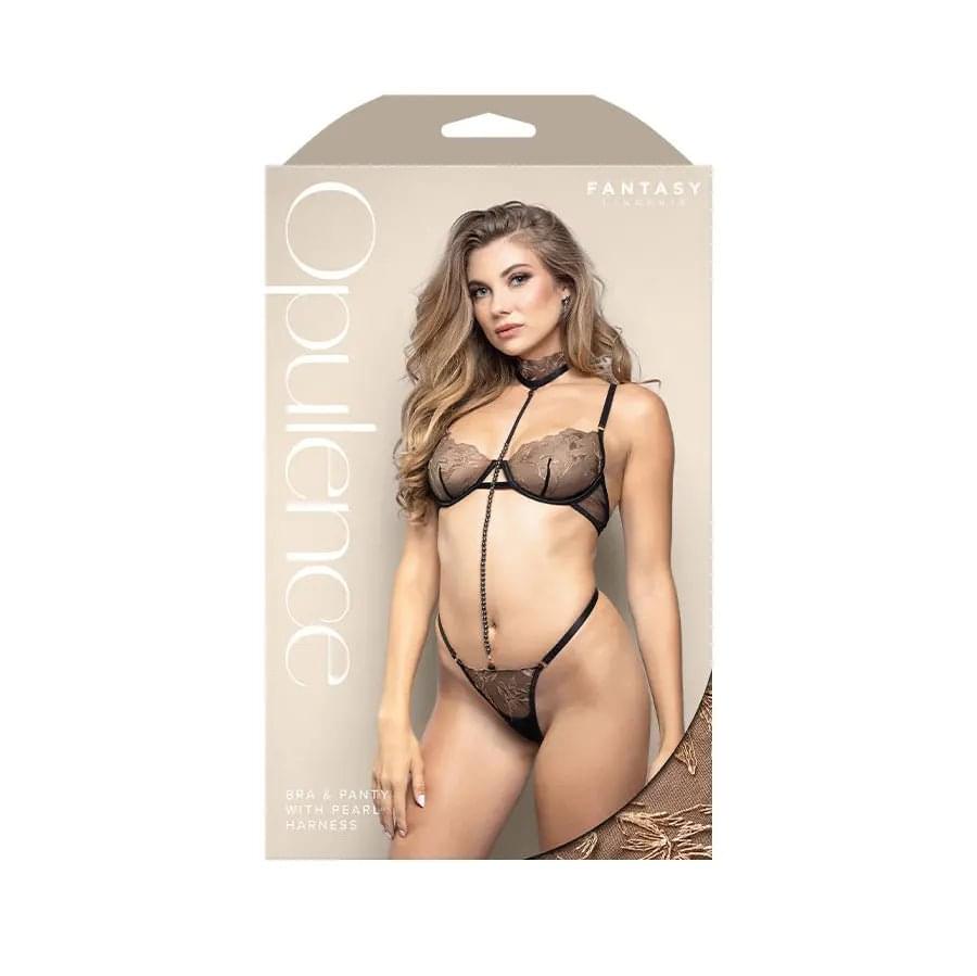 OPULENCE Bra & Panty with Pearl Harness ML -  - M/L Size Fantasy Lingerie Discreet Intimate Essentials.