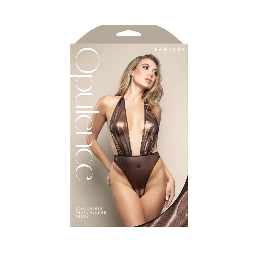 Shop affordable quality OPULENCE Crotchless Pearl Plunge Teddy SM - Chocolate - S/M Size - Discreet Intimate Essentials - LINGERIE & BODY WEAR - Fantasy Lingerie