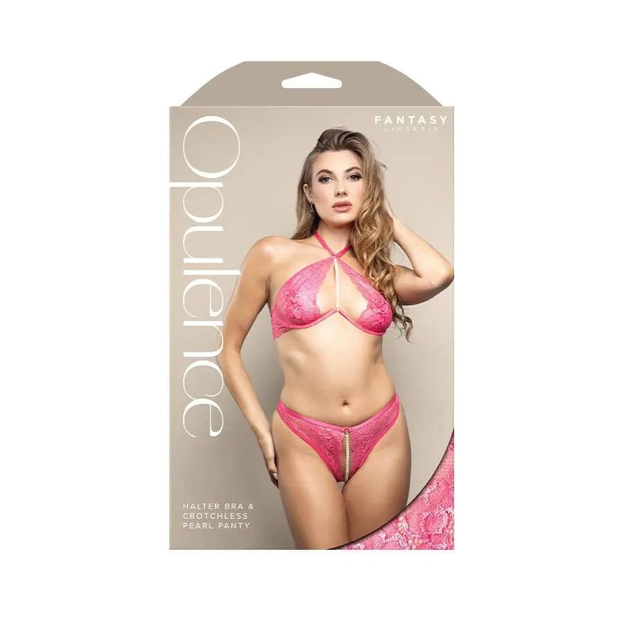 OPULENCE Halter Bra & Crotchless Pearl Panty ML -  - M/L Size Fantasy Lingerie Discreet Intimate Essentials.