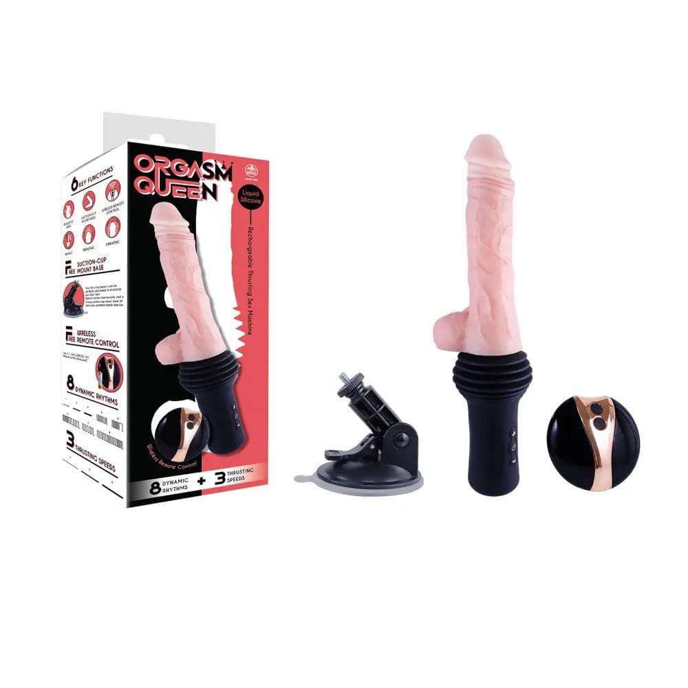 Orgasm Queen Thrusting Dildo -  USB Rechargeable Vibrating, Heating & Thrusting Dildo Machine with Remote Control Excellent Power Discreet Intimate Essentials.