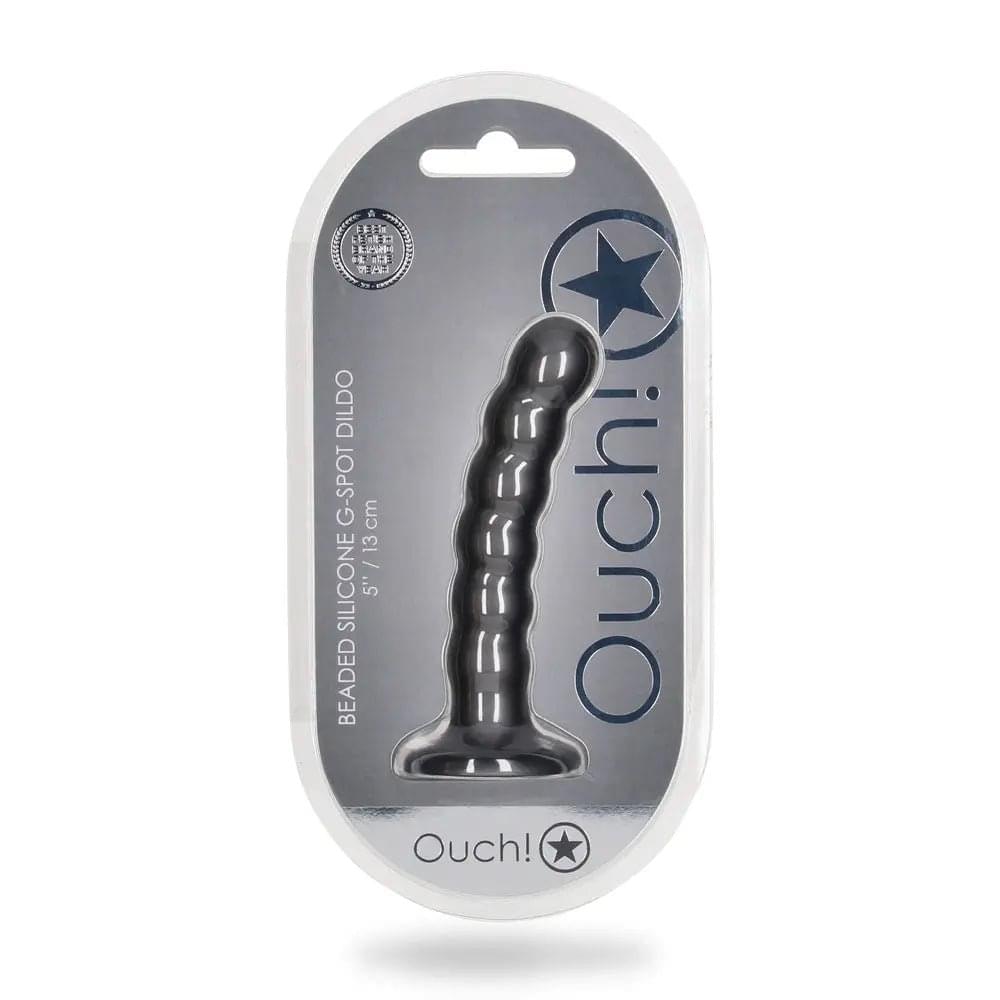 OUCH! Beaded Silicone G-Spot Dildo - 5'' / 13cm - Gunmetal 13 cm Dildo Shots Toys Discreet Intimate Essentials.