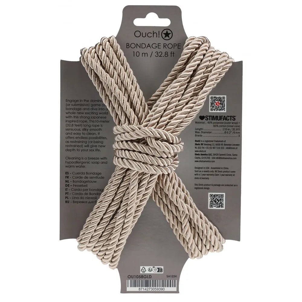 Shop affordable quality OUCH! Bondage Rope - 10 M - Gold - Gold Nylon Bondage Rope - 10 metre Length - Discreet Intimate Essentials - BONDAGE-TOYS - Shots Toys