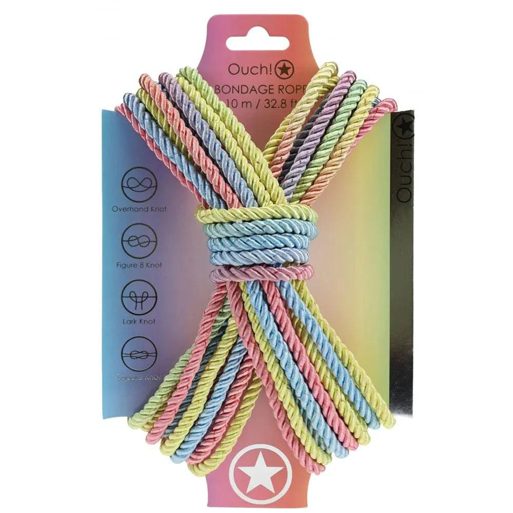 OUCH! Bondage Rope - 10 M - Multicolour 1 - Multicoloured Nylon Bondage Rope - 10 metre Length Shots Toys Discreet Intimate Essentials.