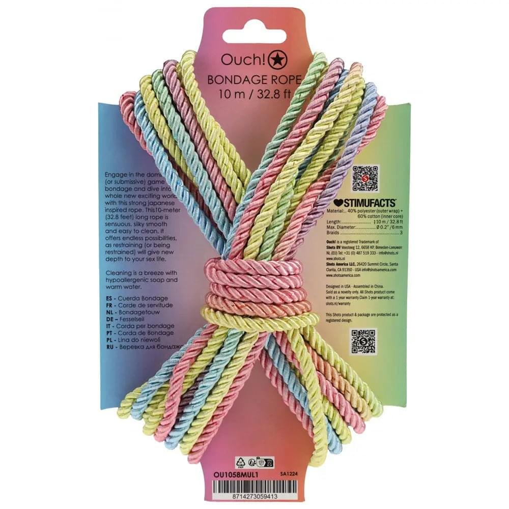 OUCH! Bondage Rope - 10 M - Multicolour 1 - Multicoloured Nylon Bondage Rope - 10 metre Length Shots Toys Discreet Intimate Essentials.