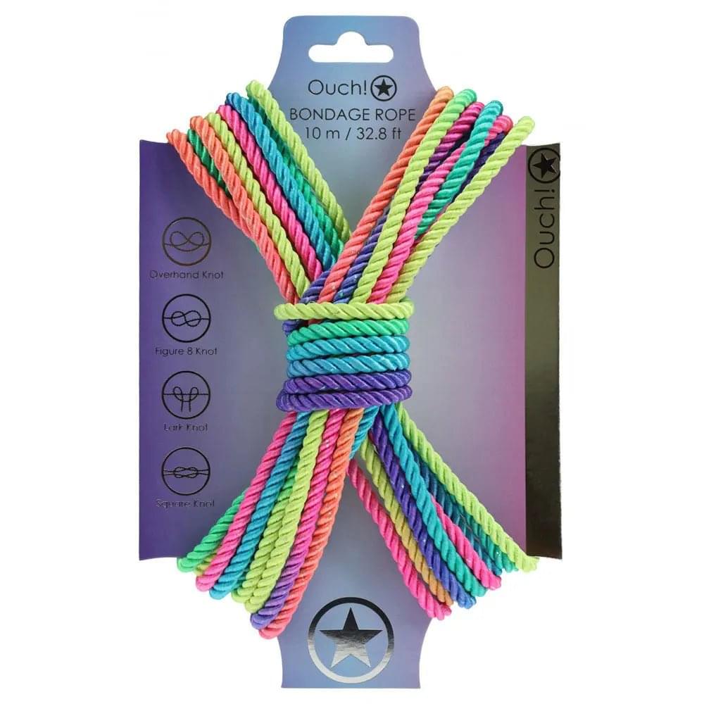 OUCH! Bondage Rope - 10 M - Multicolour 2 - Multicoloured Nylon Bondage Rope - 10 metre Length Shots Toys Discreet Intimate Essentials.