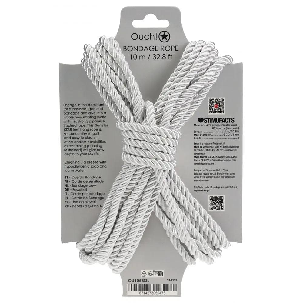 OUCH! Bondage Rope - 10 M - Silver - Silver Nylon Bondage Rope - 10 metre Length Shots Toys Discreet Intimate Essentials.