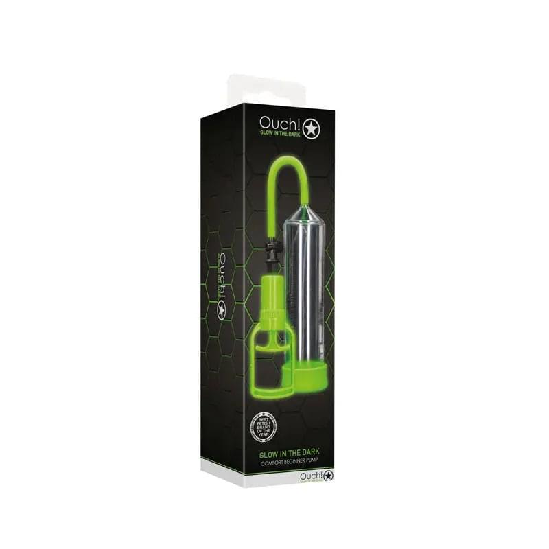 OUCH! Glow In The Dark Comfort Beginner Pump - Clear/Glow Penis Pump Shots Toys Discreet Intimate Essentials.