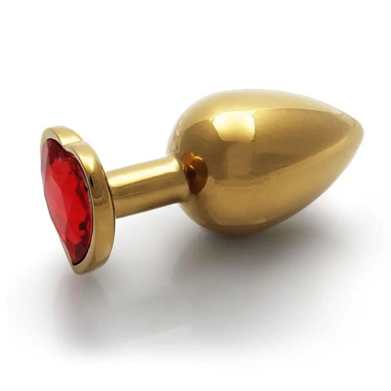 OUCH! Heart Gem Gold Butt Plug - Large - Gold 9.3 cm Large Butt Plug with Heart Gem Base Shots Toys Discreet Intimate Essentials.
