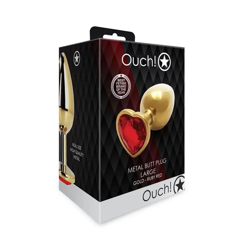 OUCH! Heart Gem Gold Butt Plug - Large - Gold 9.3 cm Large Butt Plug with Heart Gem Base Shots Toys Discreet Intimate Essentials.