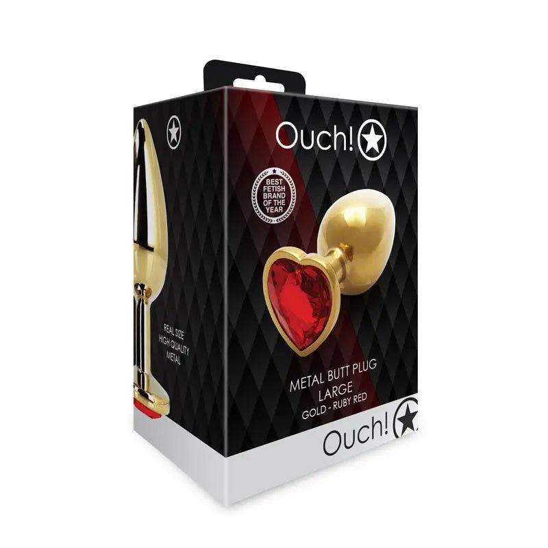 Shop affordable quality OUCH! Heart Gem Gold Butt Plug - Large - Gold 9.3 cm Large Butt Plug with Heart Gem Base - Discreet Intimate Essentials - ANAL TOYS - Shots Toys