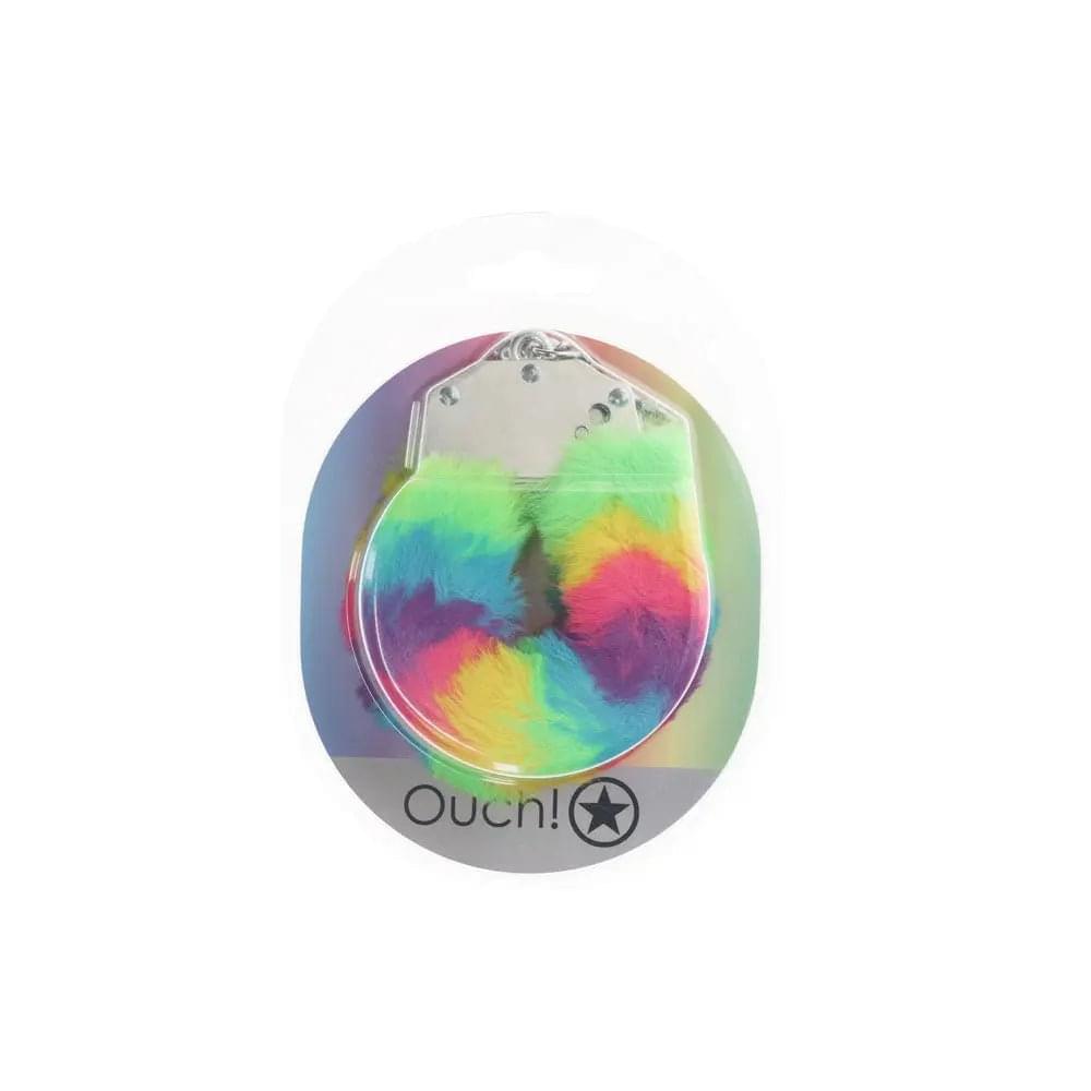 OUCH! Heavy-Duty Fluffy Cuffs - Multicolour 1 - Multicoloured Fluffy Restraints Shots Toys Discreet Intimate Essentials.