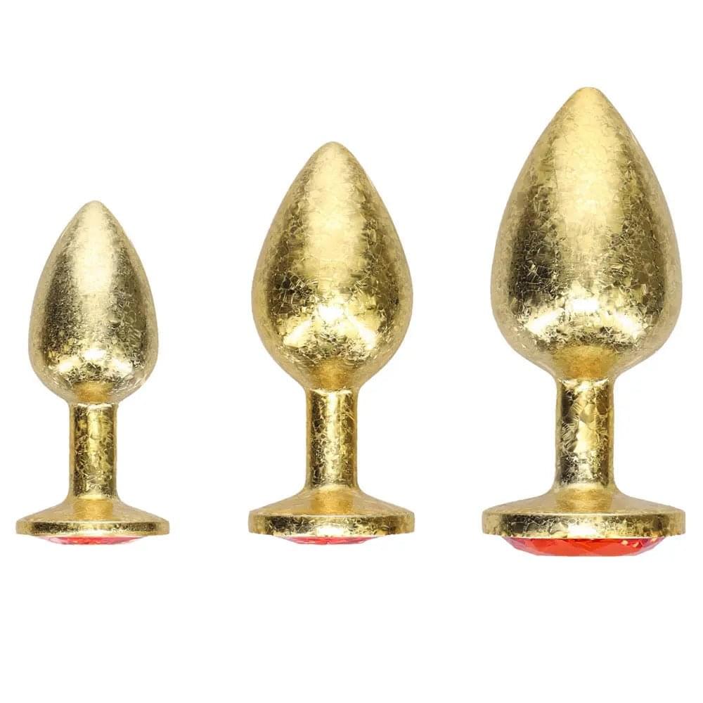OUCH! Milan Collection - Metal Anal Plug Set - Gold - Gold Butt Plugs with Gem Bases - Set of 3 Sizes Shots Toys Discreet Intimate Essentials.