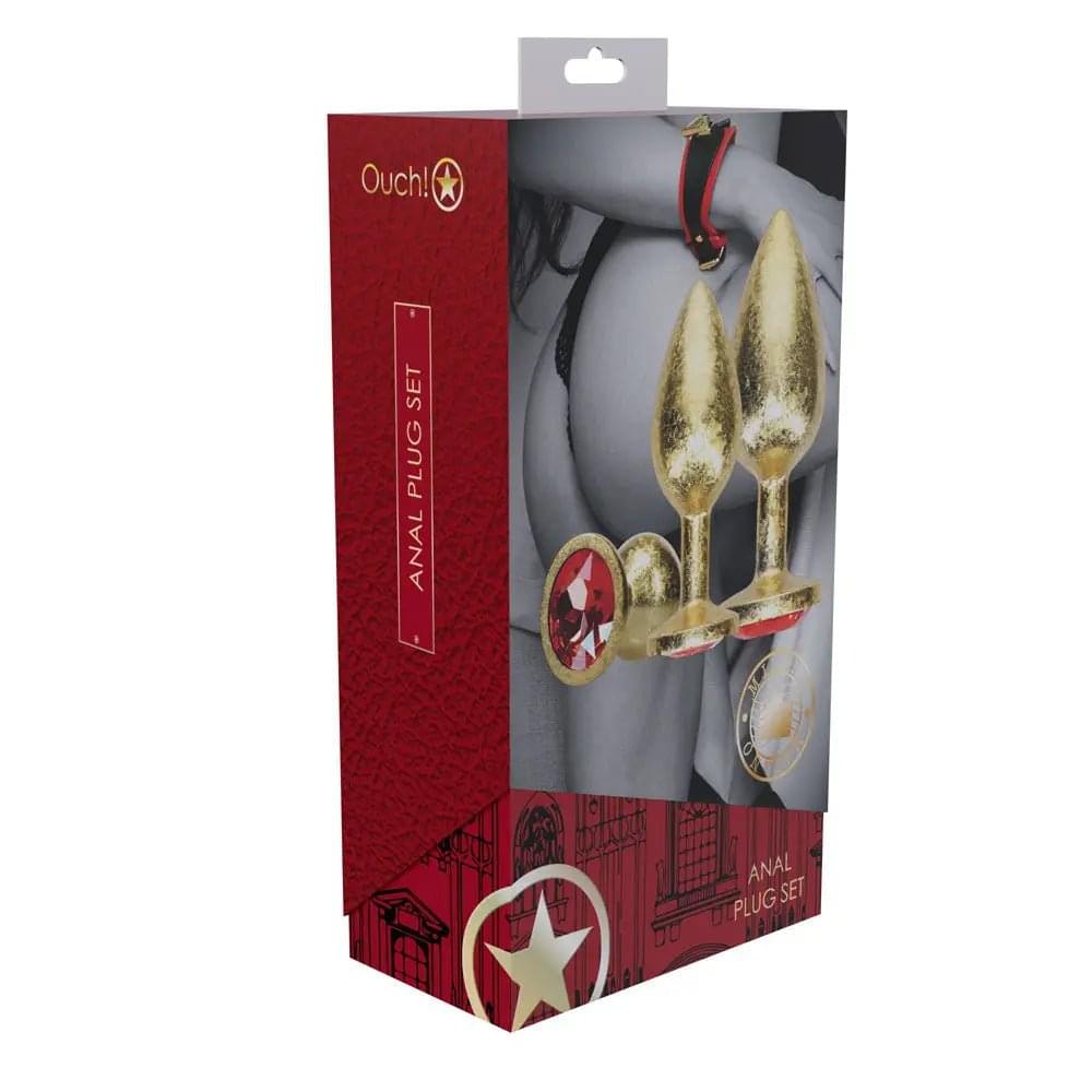 OUCH! Milan Collection - Metal Anal Plug Set - Gold - Gold Butt Plugs with Gem Bases - Set of 3 Sizes Shots Toys Discreet Intimate Essentials.