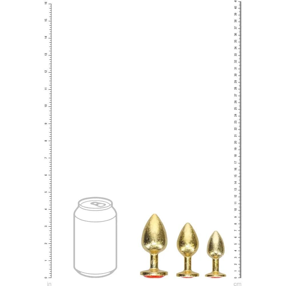 OUCH! Milan Collection - Metal Anal Plug Set - Gold - Gold Butt Plugs with Gem Bases - Set of 3 Sizes Shots Toys Discreet Intimate Essentials.