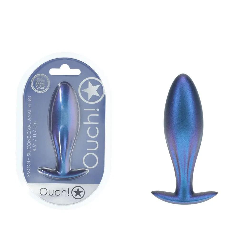 OUCH! Oval Anal Plug - Metallic  - Metallic  11.7 cm Butt Plug Shots Toys Discreet Intimate Essentials.