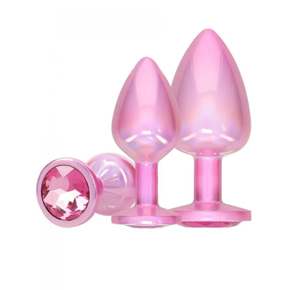 OUCH! Paris Collection - Metal Anal Plug Set -  - Metallic  Butt Plugs with Gem Bases - Set of 3 Sizes Shots Toys Discreet Intimate Essentials.