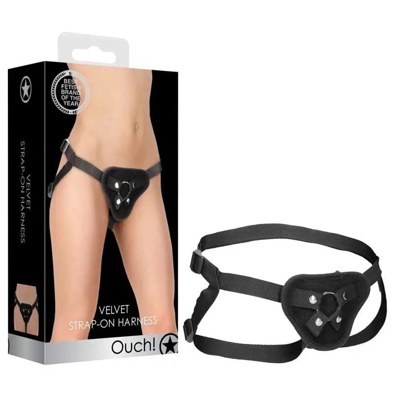 OUCH! Velvet & Velcro Adjustable Harness with O-Ring -  Strap-On Harness (No Probe Included) Shots Toys Discreet Intimate Essentials.