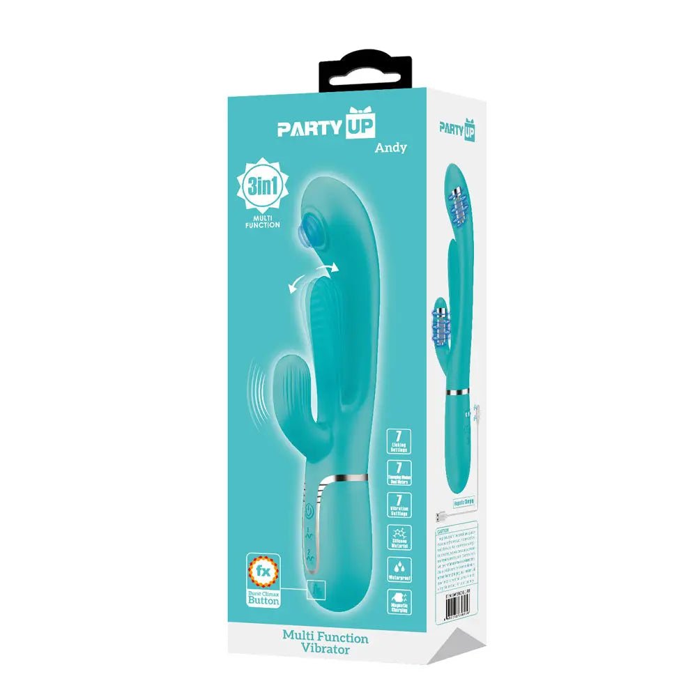 Shop affordable quality Party Up ANDY Multi Function Vibrator - Teal - Teal 22.2 cm USB Rechargeable Rabbit Vibrator with Flicking and Thumping Tip - Discreet Intimate Essentials - VIBRATORS - Party Up