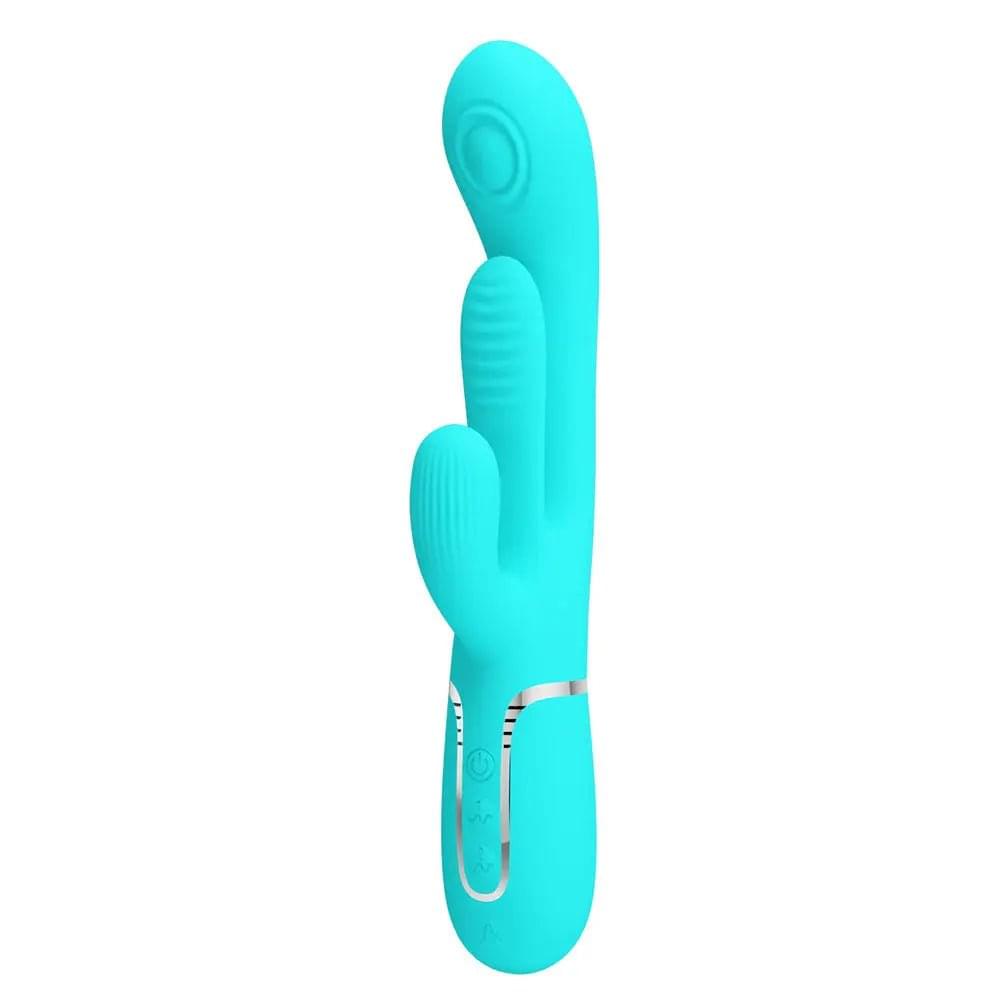 Party Up ANDY Multi Function Vibrator - Teal - Teal 22.2 cm USB Rechargeable Rabbit Vibrator with Flicking and Thumping Tip Party Up Discreet Intimate Essentials.